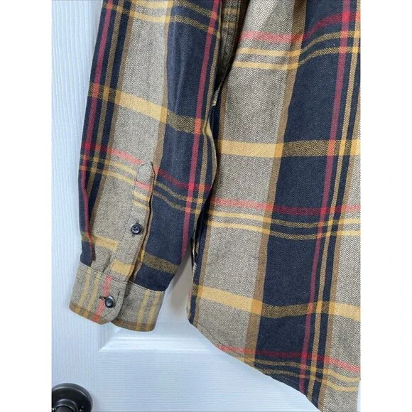 Orvis Heavy Flannel Shirt Brown Plaid Shacket Long Sleeve Button Up Mens Medium - Picture 11 of 12